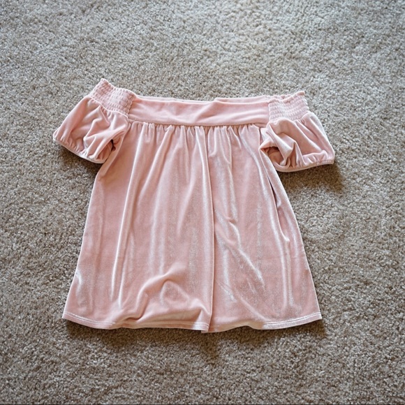 Tops - Pink velvet off the shoulder top